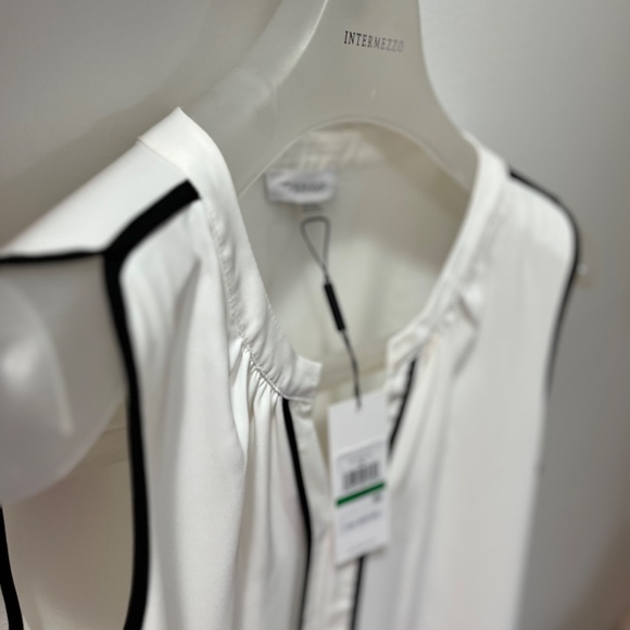 Calvin Klein Basic Career White Black Trim Sleeveless Blouse L - Picture 6 of 13